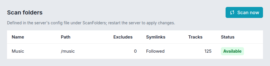 Settings → Libraries lists the scan folders from this file, read-only