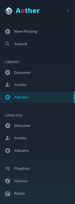 The sidebar with the main library's three views and a library listed per view